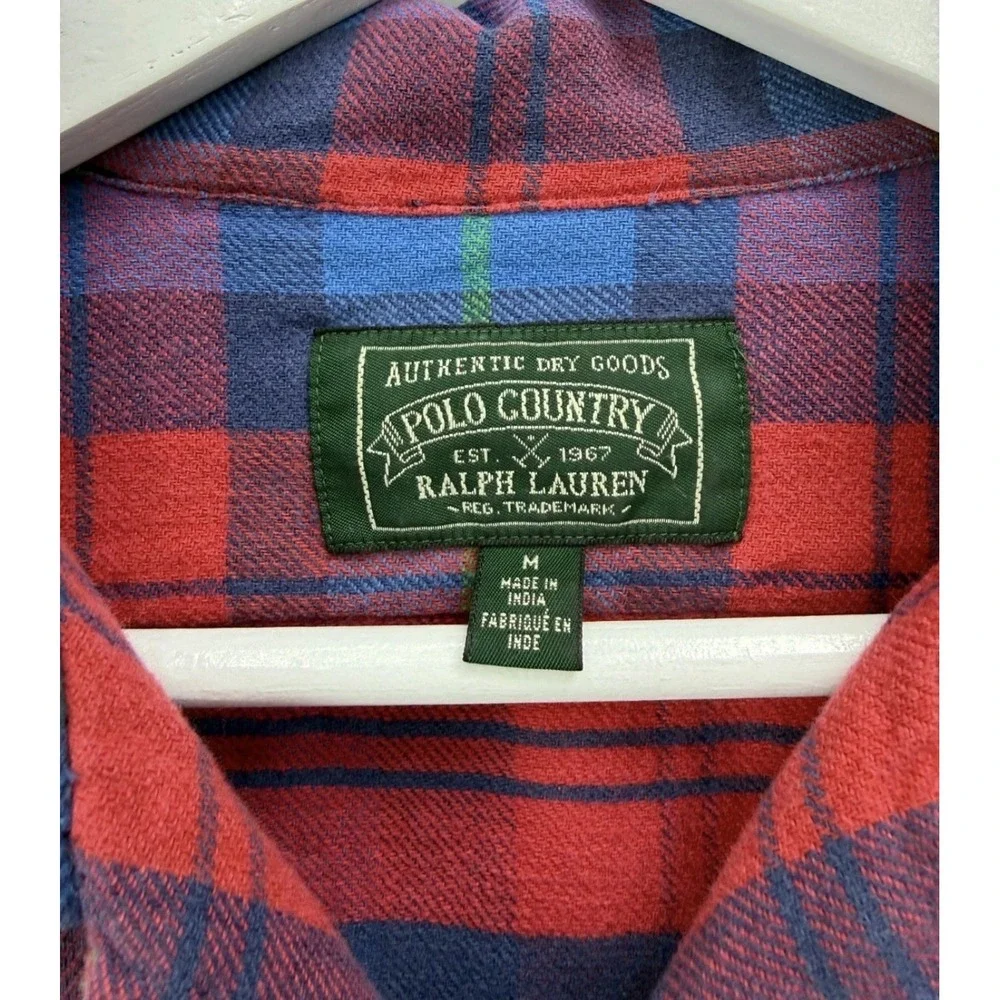 Polo Ralph Lauren Polo Country Plaid Flannel Shirt Mens M Workwear Red Blue